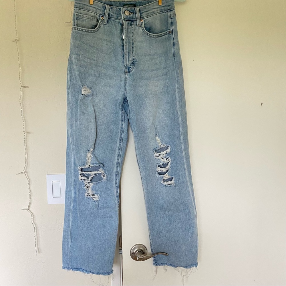 high rise straight leg ripped jeans